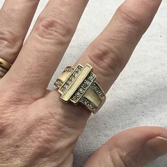 Vintage Signed 18K HGE Gold Plated Cream Enamel Rhinestone Ring varied sizes
