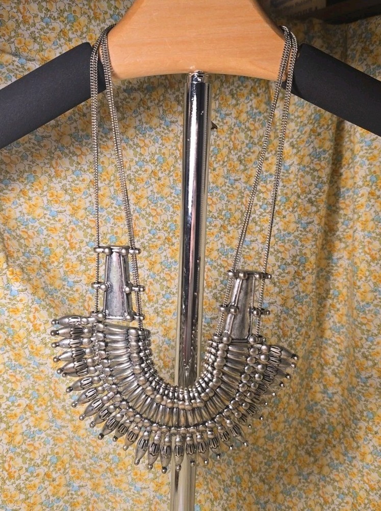 Vintage Bronze Tone Metal Old Nepal Tribal Kantshri Tharu Inspired Bib Necklace