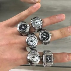 Vintage Punk Finger Watch Mini Elastic Strap Alloy Watches Couple Rings Jewelry