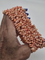 Vintage Pink Coral Wide Band Stretch Bracelet W/ Free-Shape Tumbled Stones