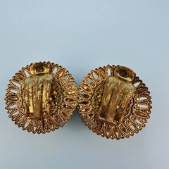 Vintage West Germany Earrings Sugared Florals Gold Tone Filigree Round Clip On