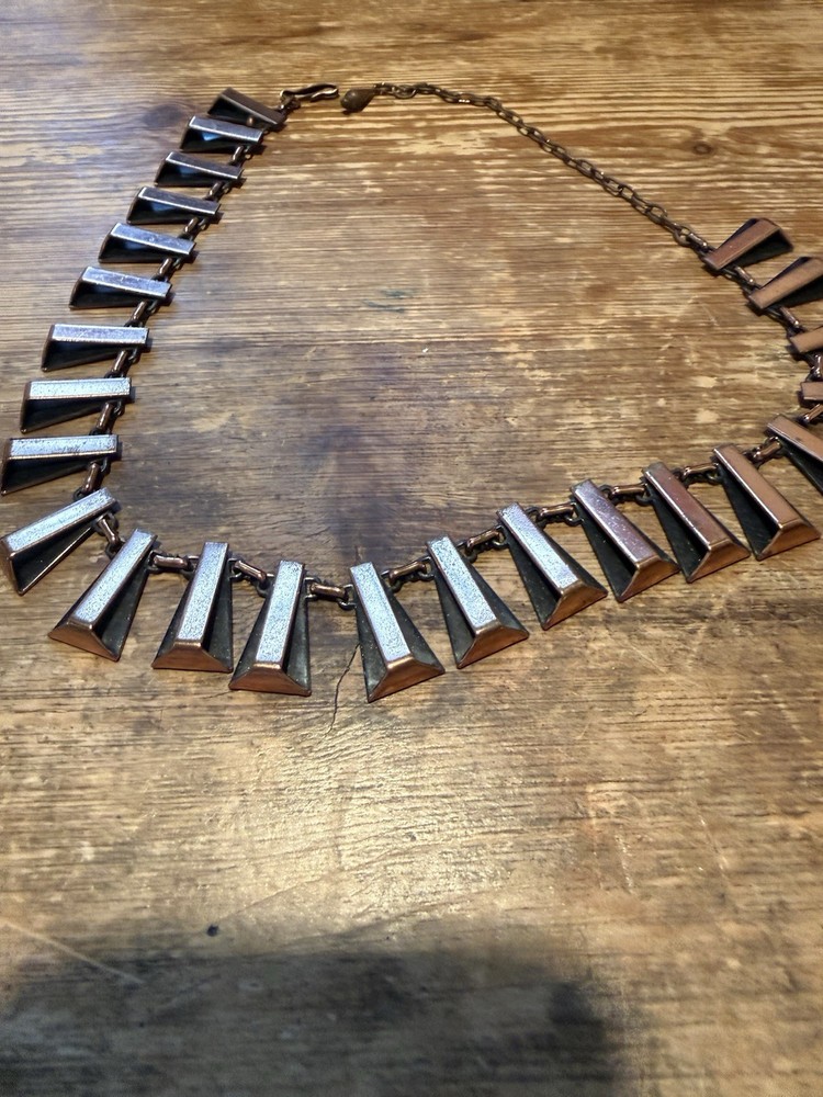 Renoir Copper Necklace Vintage Signed Collar Mid Century Modernist 13” + 4”