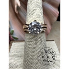 14K Gold Diamonique Simulated Diamond Engagement Ring Vintage 2 Ct Solitaire