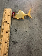 Vintage 3 Fish Brooch Lot – Gold Tone with colorful rhinestones on 2 brooches