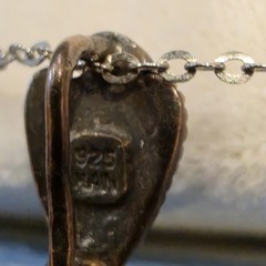 Vintage HAN Sterling Silver Marcasite Blue Mother of Pearl Cameo Necklace