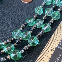 Vintage Green Glass Faceted 3 Strand Necklace w/ Matching Pair Drop Earrings Set