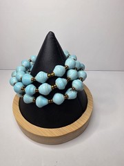 Blue Beaded Vintage WRAP BRACELET Hand Crafted Wrapped Paper Spiral