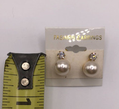 Vintage Faux Pearl & Rhinestone Interchangeable Stud Earrings .5 Inches