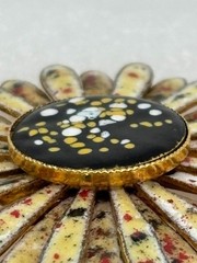 Vintage Enamel Daisy Brooch Double Petals Abstract Color Print 1960s, Not Signed