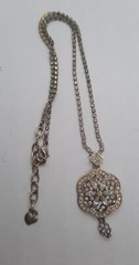 Vintage Signed Carol Lee Rhinestone Flower Pendant Necklace