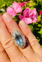 Vintage RING-DANT Platinum Aquamarine Diamond Ballerina Baguette Ring Pendant
