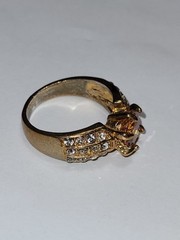 Vintage Promise Ring Imitation Gemstones Peach Solitaire Clear Accents Size 8