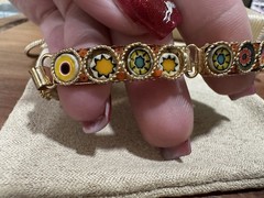 Italian Micro Mosaic Morano Bracelet Gold Toned 6 3/4”