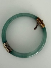 Vintage Genuine Natural Jadeite Jade Hinged Bangle Bracelet 60mm Safety Chain
