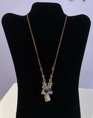 Artisan Pendant Necklace Gemstone Amethyst Quartz Pearl Cluster Leather Cord 16″