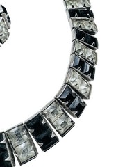 Vtg Art Deco Rhinestone Rhodium Plated Necklace Bracelet Earrings Set