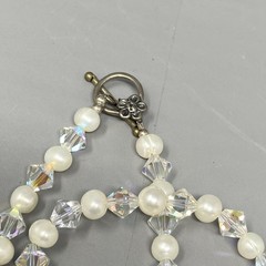 Crystal Glass and Genuine Pearl Beaded Necklace Bracelet Set AB Sterling Clasp