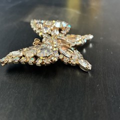 Signed Kramer Rhinestone Butterfly Brooch Clear & AB Gold Tone Vintage 1950s