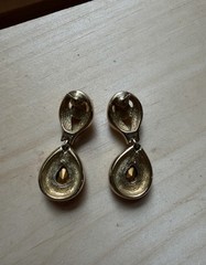 Vintage Gold Tone Dangle Post Back Earrings Amethyst Sapphire Rhinestone Halo