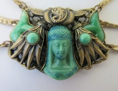 Antique Vintage 1920s EGYPTIAN REVIVAL NECKLACE art deco green czech glass
