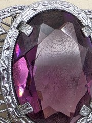 Antique Art Deco Rhodium Plated Filigree Bracelet JHP John Peckman Purple Stone