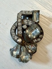 Vintage Original Eisenberg Signed Silver Rhinestone Fur Clip Pin 1930’s
