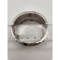 Lanvin Paris Vintage Art Deco Enamel Hinged Cuff Bracelet Silver Brown Black