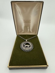 Vintage Sterling Silver Capricorn Pendant Necklace 1960-1970 M&M Original Box