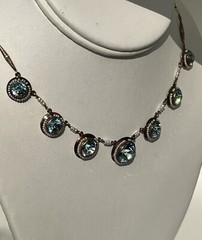 Antique Victorian 14k Gold Round Vivid Blue Zircons with Seed Pearls Necklace