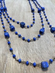 Vintage Art Deco Periwinkle Blue Slag Glass Bead Necklace 1920s