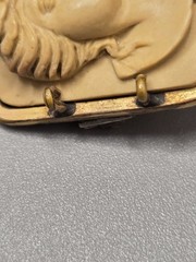 Rare Antique Lava Stone Cameo Left Facing Goddess 7/8″ Brooch Pin 4.4g Italia