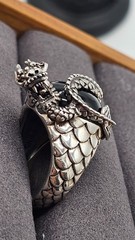 Sterling Silver Dragon Ring Black Onyx Orb Statement Gothic Fantasy Size 8 14g