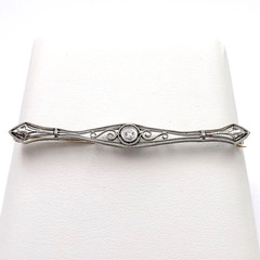 Art Deco 14k Gold Natural Diamond Filigree Bar Brooch Pin Two Tone
