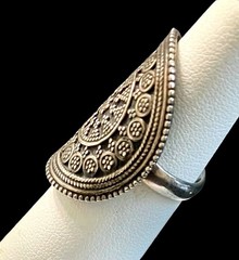 Vintage Sterling Silver Large Boho Ethnic Tribal Shield Statement Ring Size 6.5