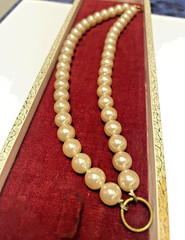 Vintage Double‑Strand Faux Pearl Sweater Guard – Japan Nissei Co. – Original Box