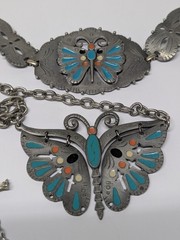 Signed Celebrity Silver Tone Faux Turquoise Enamel Necklace And Bracelet Set