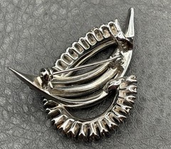 Vintage High End Celestial Crescent Silver Tone Baguette Rhinestone Brooch Pin