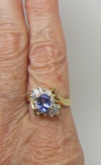 Vintage Solid 14K Yellow Gold Tanzanite Diamond Cluster Ring Size 7.75 – LB2082