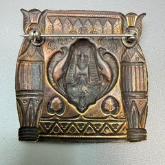 Vintage Egyptian Revival Brooch Art Nouveau Sphinx Goddess Brass Tone