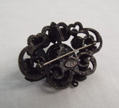 Vintage REGENCY Japanned Jet Black Rhinestone Pin Pendant Brooch Signed Mourning