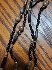 Tribal Geometric Inlay Necklace Stone Acrylic Beaded Art Deco Boho Bib 24 inches