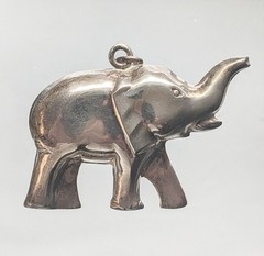 LARGE 2″ Vintage Sterling Silver Puffy Elephant Pendant, Trunk Up