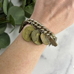 Vintage 13 Coin Charm Bracelet Belgium, India, Pakistan 1957 1959 1955 7”