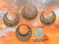 #0123 MED ANTIQUED GOLD ROUND OPEN FILIGREE W/TOP HANG RING – 4 Pc Lot