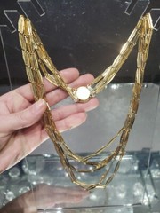 Multi chain links 6 layer Bib Necklace, c.1970-80s gold tone metal vintage