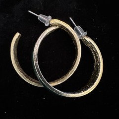 Vintage Green Enamel Gold Tone Hoop Earrings Pierced Retro Minimalist
