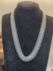 Vintage Silver Sterling Chainmail handmade Rolo Link Necklace 48.22g 18″