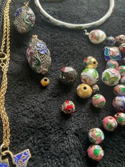 Vintage Cloisonne Enamel Jewelry pieces and Beads lot 121 grams