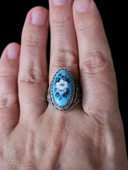 Vintage Russian Enamel Folk Art Rostov Finift Ring Size 7