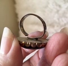 Vintage Large Blue Cabochon Brass Ring W Stars Green Rhinestones